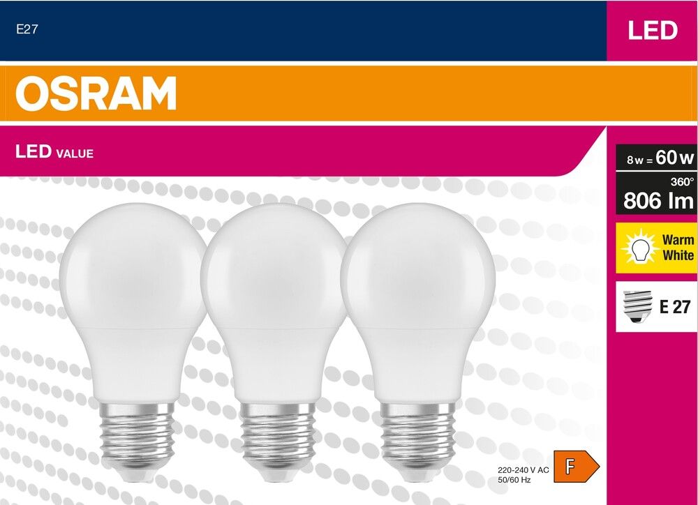 Żarówka E27 8W Osram 3szt widok główny
