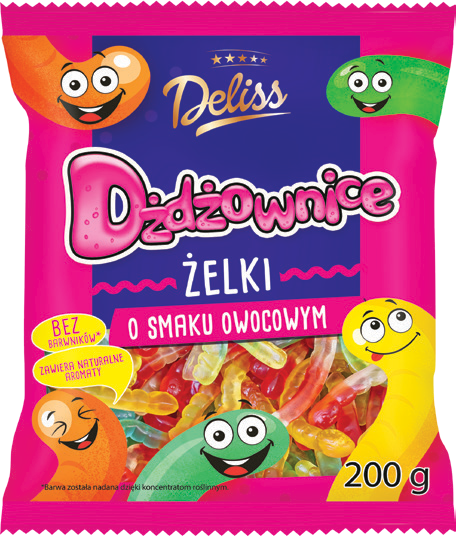 Żelki dżdżownice Deliss 200g widok główny