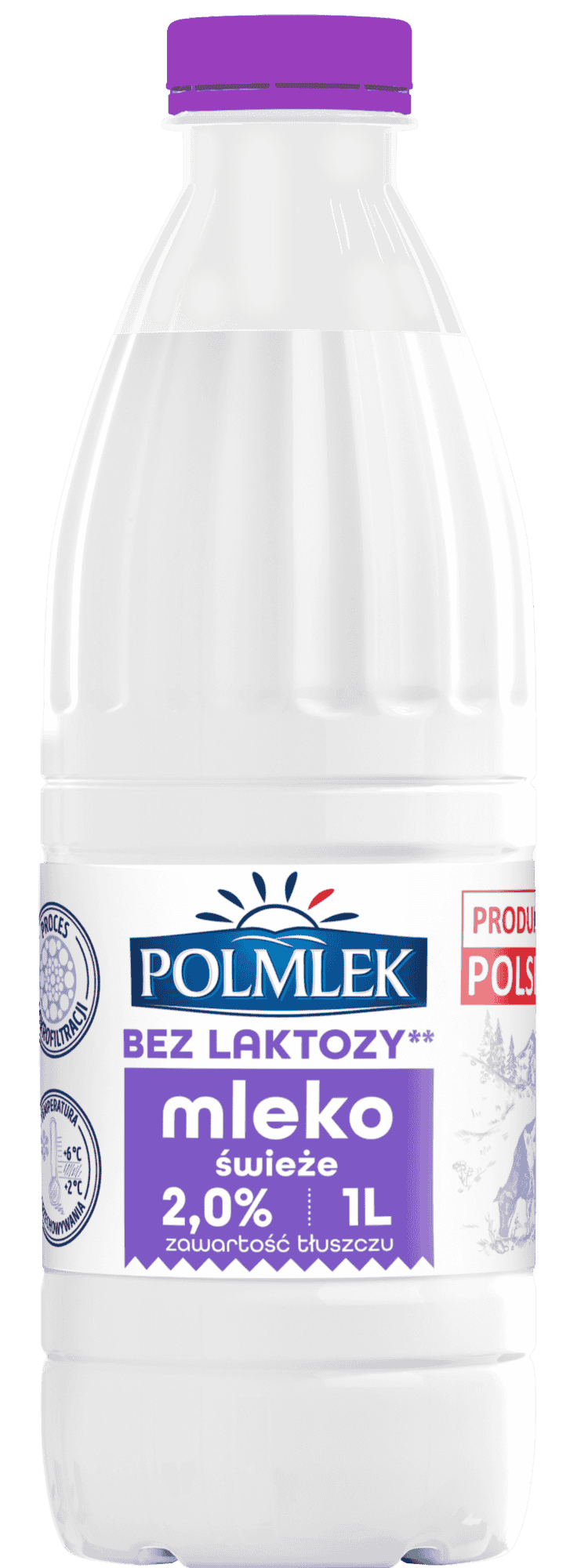 Mleko spożywcze świeże 2% bez laktozy Polmlek 1l widok 1