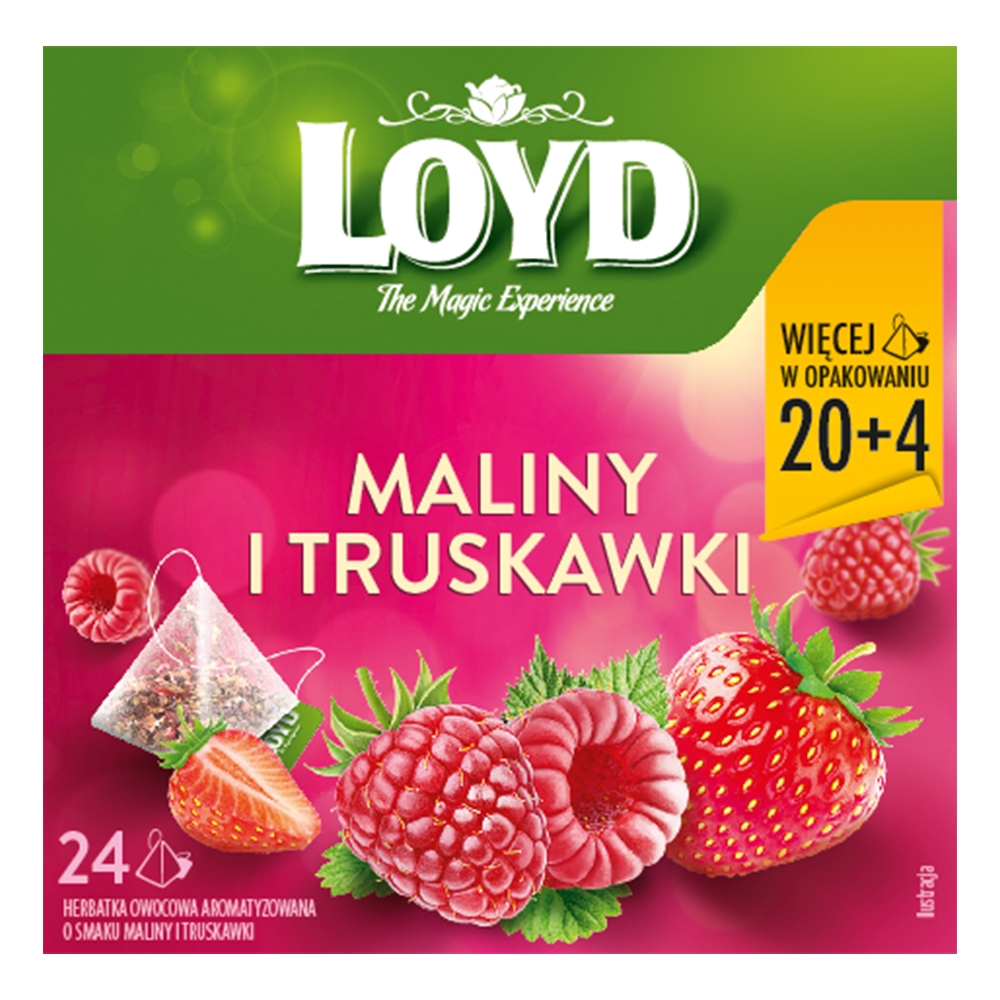 Herbatka owocowa maliny i truskawki Loyd 24x2g widok 1