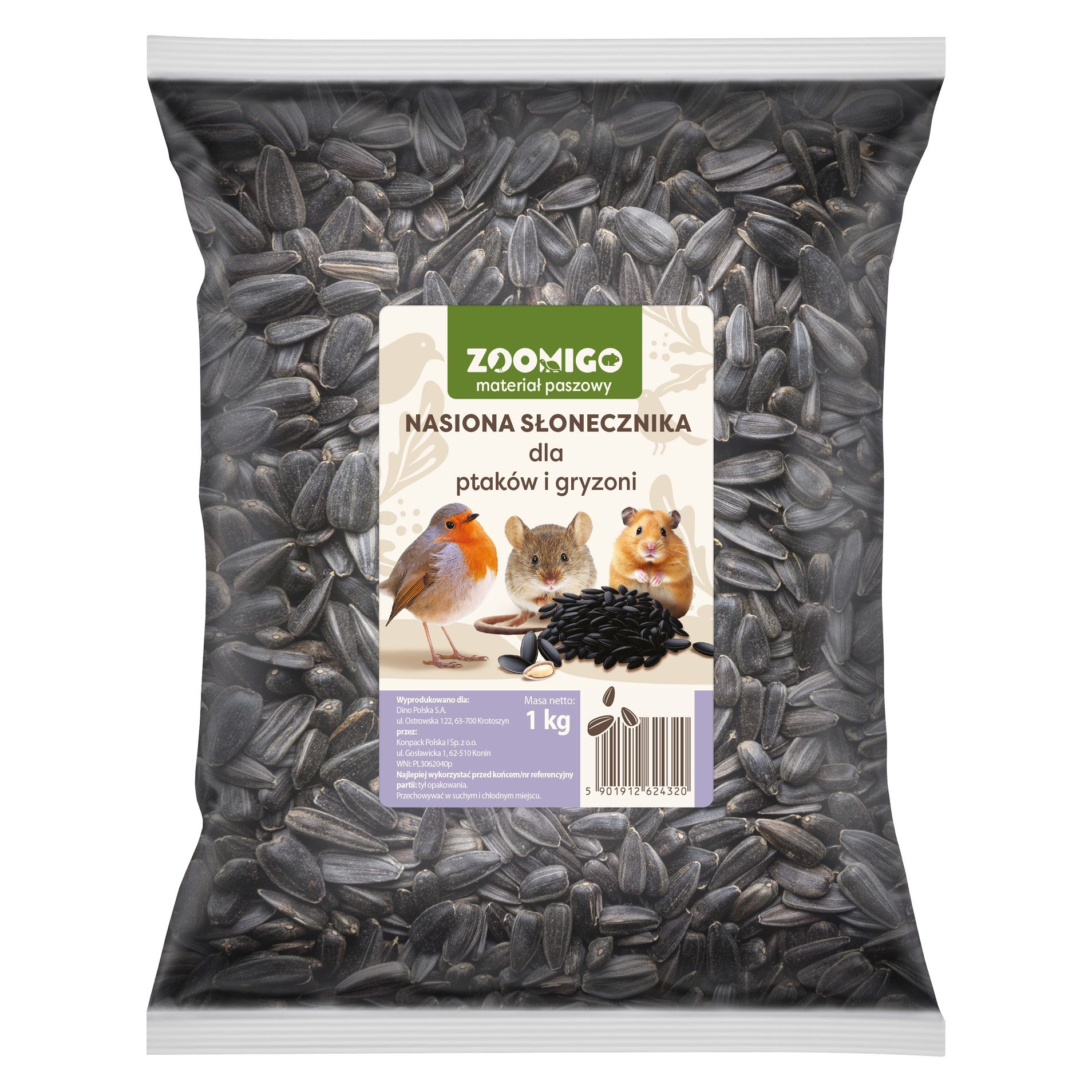 Nasiona słonecznika dla ptaków i gryz. Zoomigo 1kg widok 1