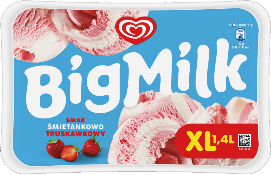 Lody śmietankowo truskawkowe Big Milk 1,4l widok główny