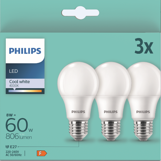 Żarówka LED E27 8W/60W 4000K Philips 3szt widok 1