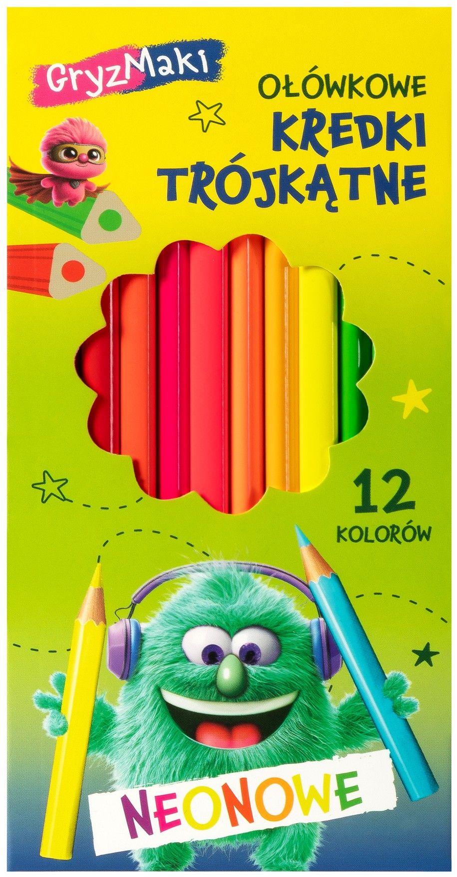 Zdjęcie produktu - Kredki drewniane neon/meta Gryzmaki 12kol mix SZ26