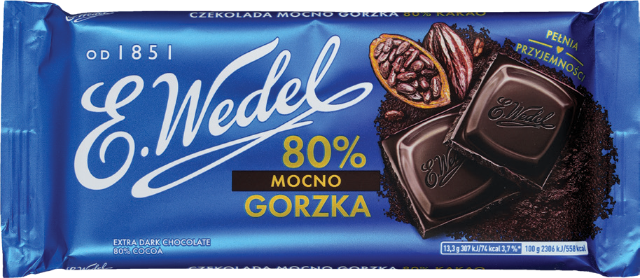 Czekolada mocno gorzka 80% Wedel 80g widok 1