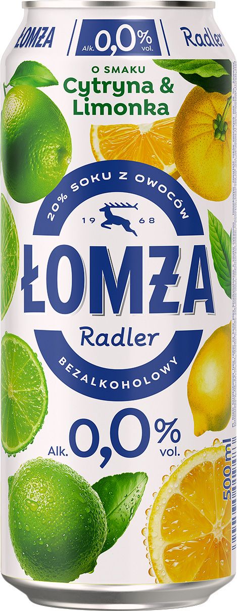 Napój piwny Łomża Radler cyt. lim. 0,5l 0% puszka widok 1