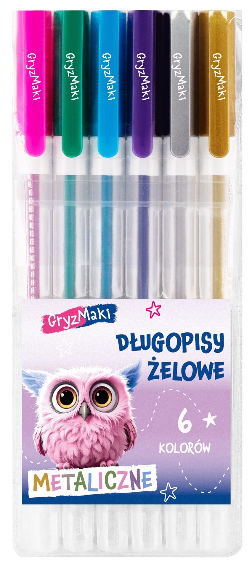 Zdjęcie produktu - Długopisy kolorowe żelowe Gryzmaki 6kol SZ26