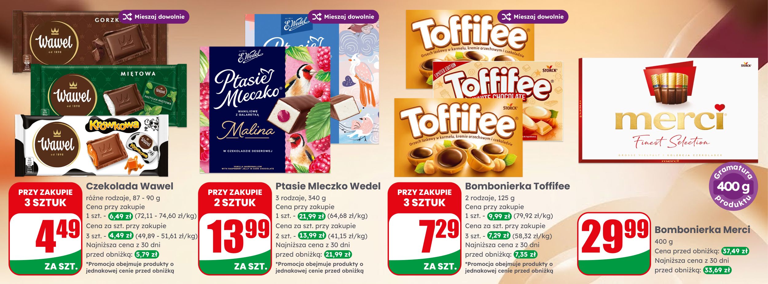 Banner na dzień chłopaka, wawel czekolada ptasie mleczko toffifee merci