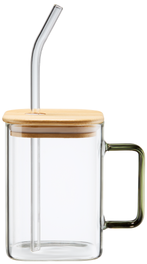 Kubek szklany ze słomką i bambusową pokrywką 0,5l widok główny 