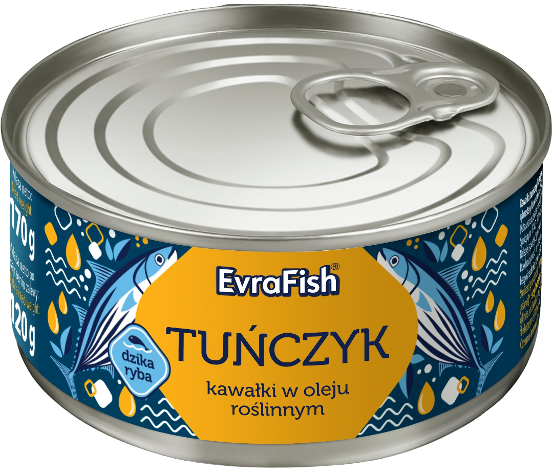 Tuńczyk kawałki w oleju roślin. Evrafish 170g/120g widok 1