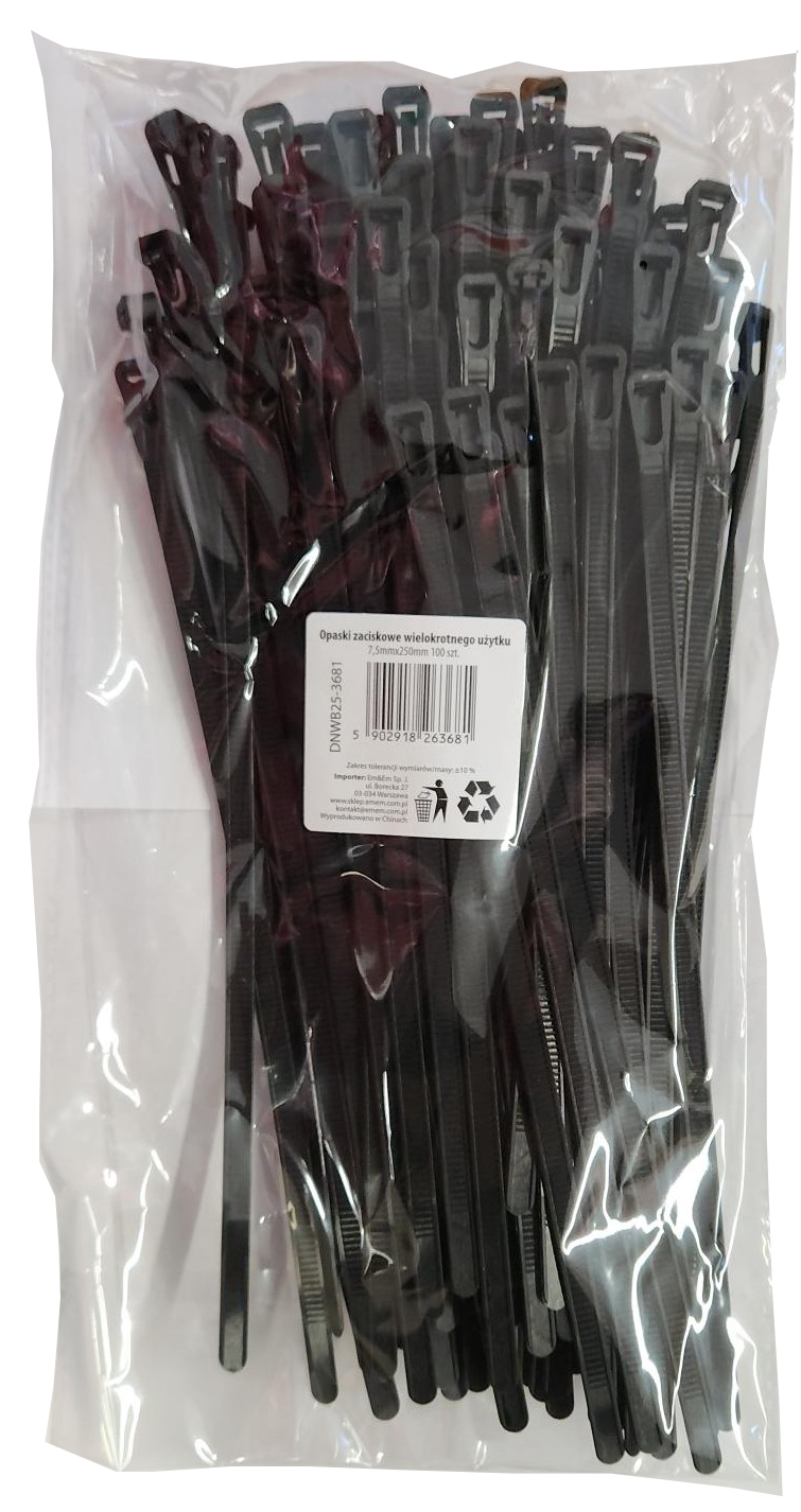 Opaski zaciskowe wielokro. użytku 7,5x250mm 100szt widok główny 