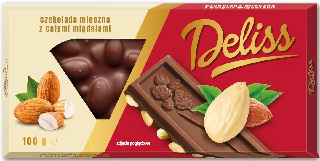 Czekolada mleczna z całymi migdałami Deliss 100g widok główny 