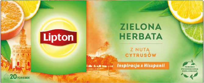 Herbata zielona cytrusowa Lipton 20x1,3g widok główny