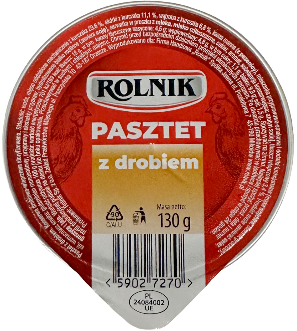 Pasztet z drobiem Rolnik 130g widok główny