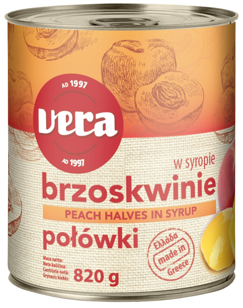 Brzoskwinie połówki w syropie Vera 820/470g widok główny