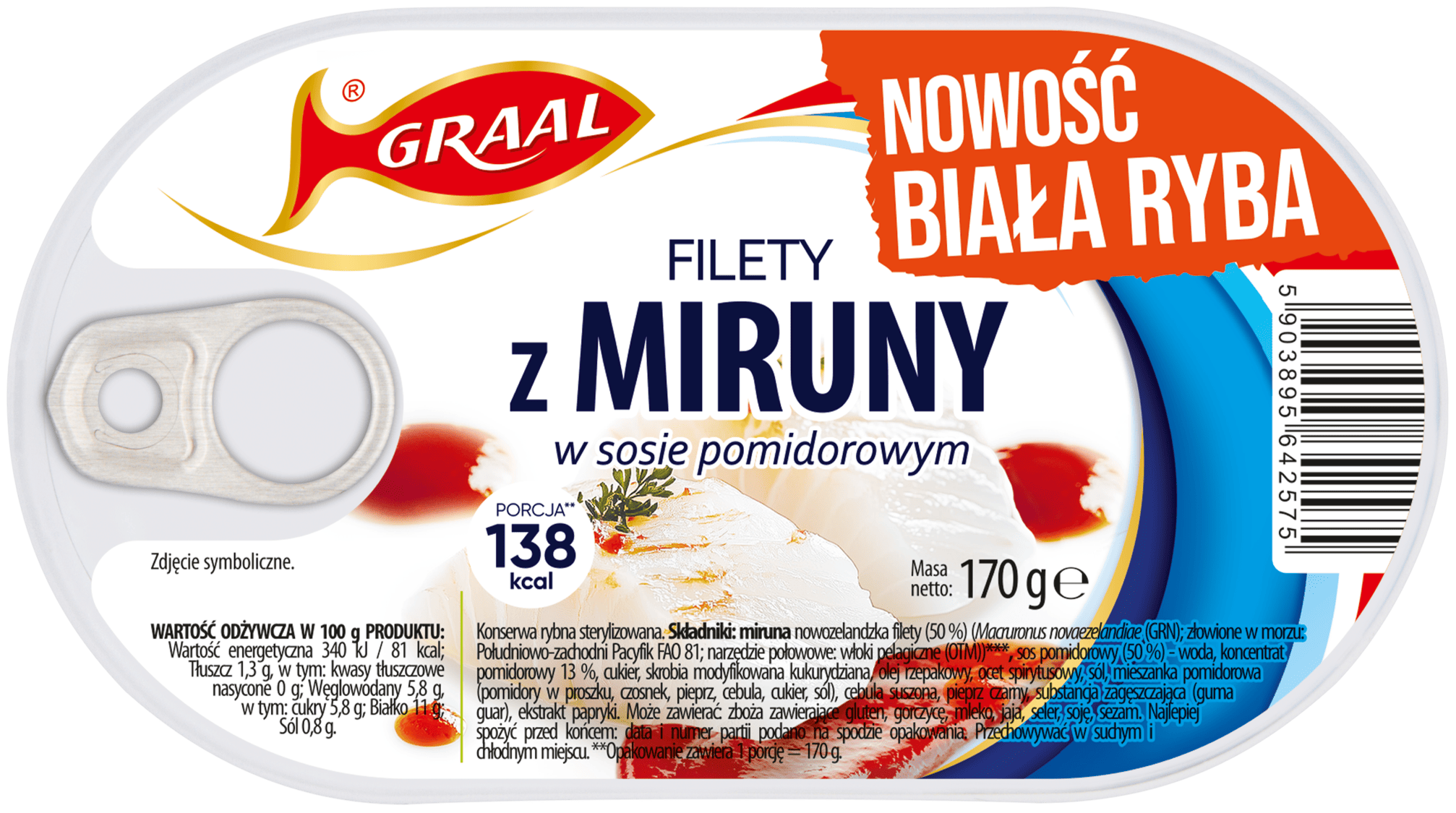 Filet z miruny w sosie pomidorowym Graal 170g widok 1