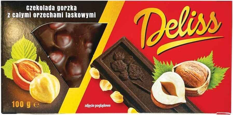 Czekolada gorzka z całymi orzechami Deliss 100g widok główny
