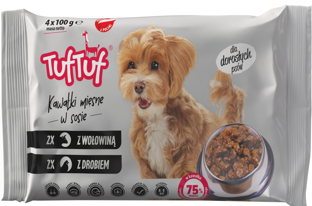 Karma dla psa mokra drób/wołowina Tuf Tuf 4x100g widok 1