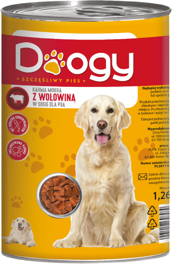 Karma dla psa mokra z wołowiną Doogy 1,26kg widok główny