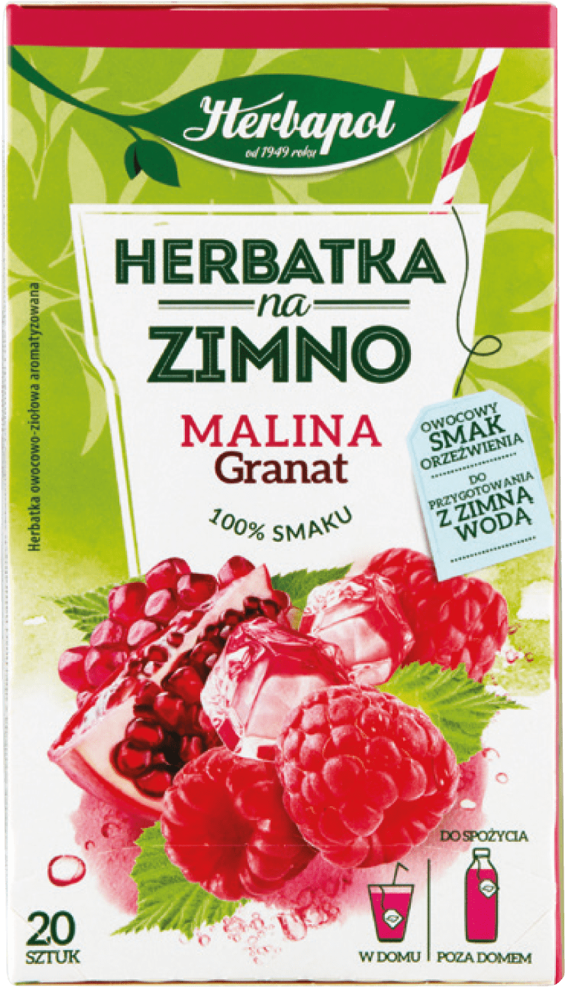 Herbatka na zimno malina granat Herbapol 20x1,8g widok główny 