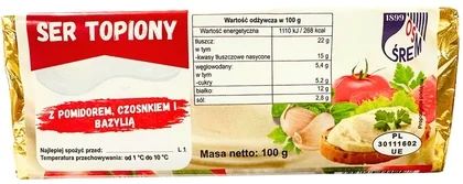 Zdjęcie produktu - Ser topiony z pom. czosn. i bazylią OSM Śrem 100g
