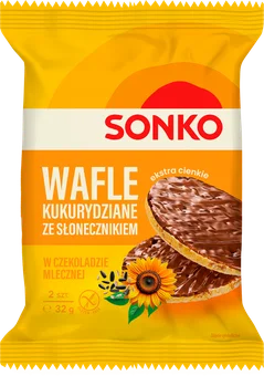 Zdjęcie produktu - Wafle kukurydz ze słoneczn w czek mlecz Sonko 32g