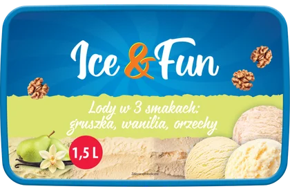Zdjęcie produktu - Lody w 3 smakach grusz wan orzech Ice&Fun 1,5l