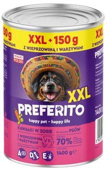 Zdjęcie produktu - Karma dla psa mokra wieprz z warzy Preferito 1,4kg