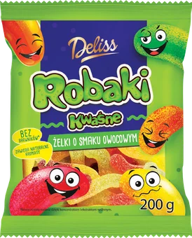 Żelki robaki kwaśne owocowe Deliss 200g widok główny
