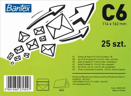 Koperta C6 Bantex 25szt widok główny 