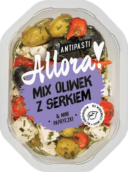 Zdjęcie produktu - Mix oliwek z serem/dodatkami Allora 150g mix