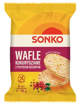 Zdjęcie produktu - Wafle kukurydziane z pieprzem różowym Sonko 35g