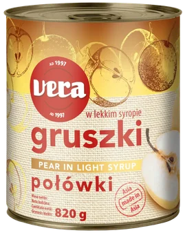 Gruszki połówki w syropie Vera 820/460g widok 1