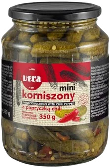 Zdjęcie produktu - Korniszony mini z papryczką chili Vera 350/190g