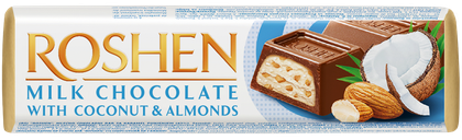 Zdjęcie produktu - Baton milk chocolate coconut almonds Roshen 38g