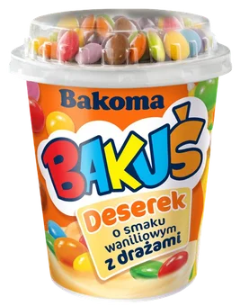 Zdjęcie produktu - Deserek waniliowy z drażami Bakuś Bakoma 160g