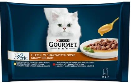 Zdjęcie produktu - Karma dla kota mokra kur/woł Gourmet Perle 4x85g