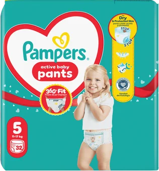 Zdjęcie produktu - Pieluchomajtki 5 active baby 11-17kg Pampers 32szt