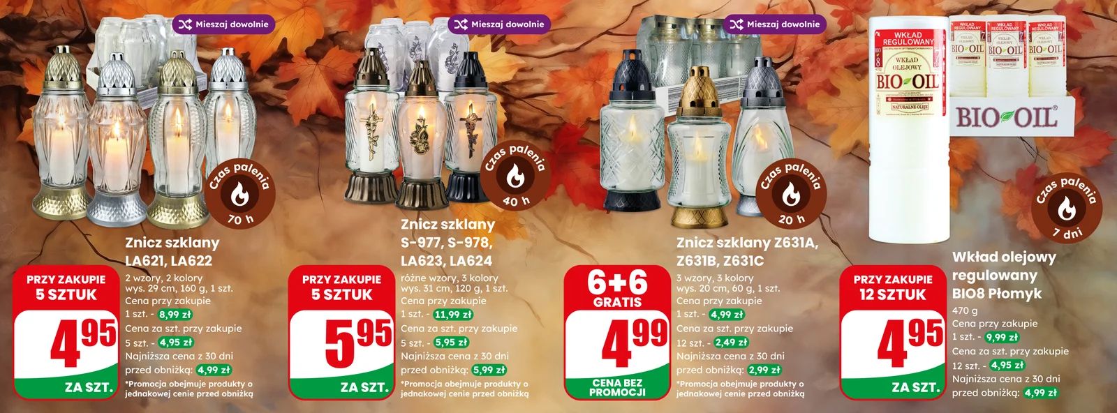 Banner na Wszystkich Świętych, Znicze, Wkłady
