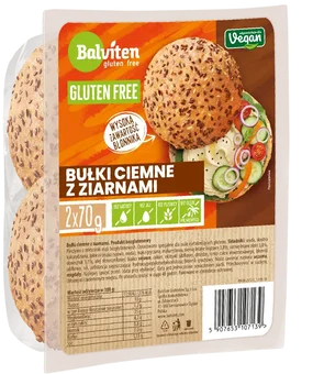 Zdjęcie produktu - Bułki bezglutenowe ciemne z ziarna. Balviten 2x70g