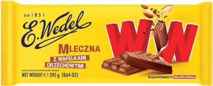 Czekolada mleczna WW z wafelkami orzech Wedel 245g widok główny 