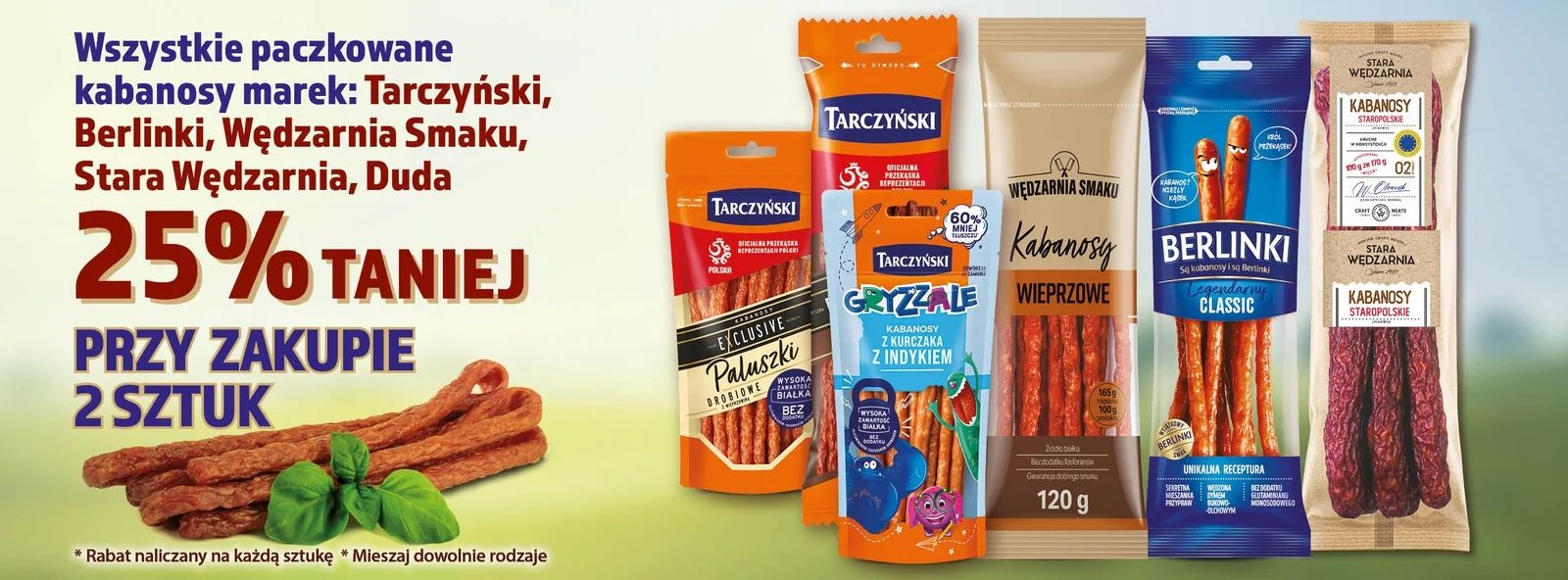 WSZYSTKIE PACZKOWANE KABANOSY 25% TANIEJ PRZY ZAKUPIE 2 SZTUK