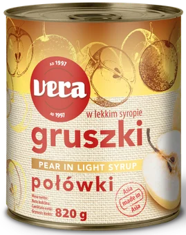 Zdjęcie produktu - Gruszki połówki w syropie Vera 820/460g