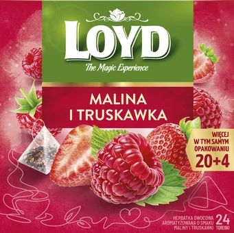 Herbatka owocowa maliny i truskawki Loyd 24x2g widok 1