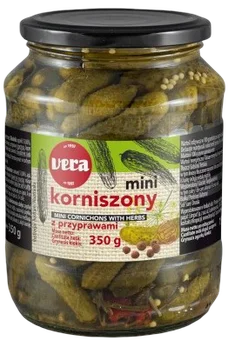 Zdjęcie produktu - Korniszony mini z przyprawami Vera 350/190g