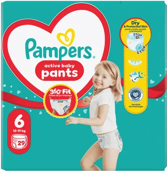 Zdjęcie produktu - Pieluchomajtki 6 active baby 13-19kg Pampers 29szt