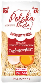Zdjęcie produktu - Makaron wałkowany wolny wybieg Polska Kluska 400g