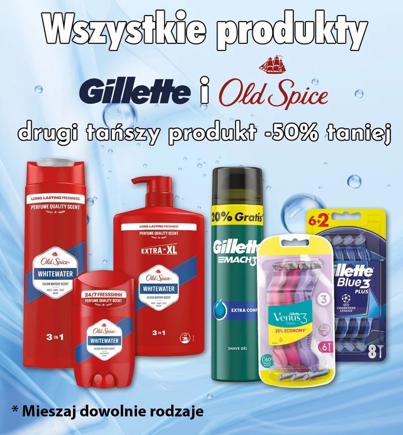 WSZYSTKIE PRODUKTY GILLETTE I OLDSPICE DRUGI TAŃSZY PRODUKT -50% TANIEJ!