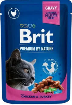 Karma dla kota mokra z kurcz. i indykiem Brit 100g widok główny 