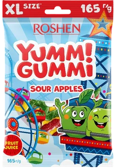 Zdjęcie produktu - Żelki yummi gummi kwaśne jabłko Roshen 165g